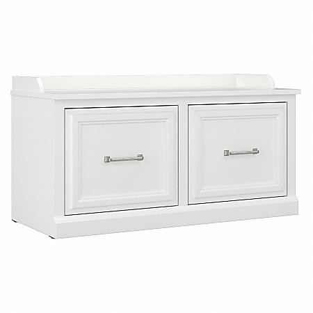 Bush Furniture Woodland 40"W Shoe Storage Bench With Doors, White Ash, Standard Delivery