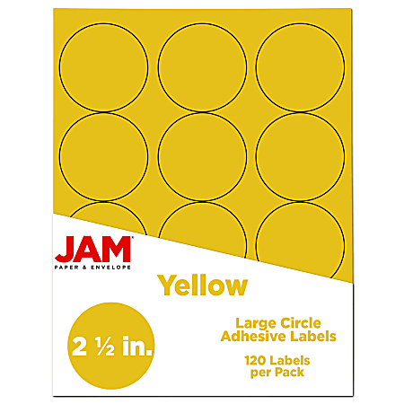 JAM Paper® Circle Labels, 2-1/2", Yellow, Pack Of 120 Labels