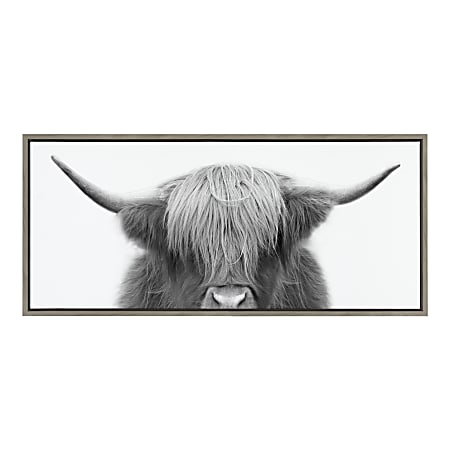 Uniek Kate And Laurel Sylvie Framed Canvas Wall Art, 18" x 40”, Hey Dude Highland Cow