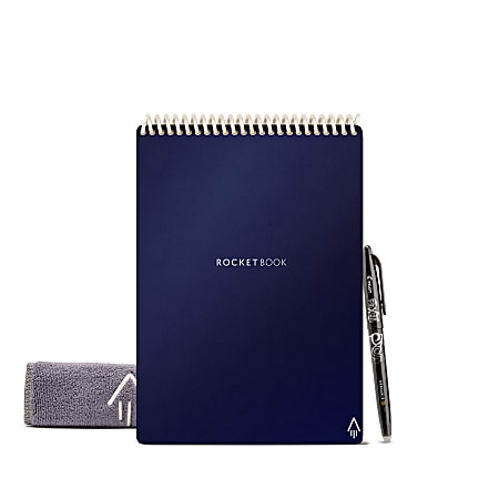 Rocketbook Flip Smart Reusable Executive Size Notepad, 6" x 8-4/5", 1 Subject, Dot-Grid and Line Ruled, 18 Sheets, Blue