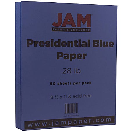 JAM Paper® Color Multi-Use Printer & Copy Paper, Presidential Blue, Letter (8.5" x 11"), 50 Sheets Per Pack, 28 Lb