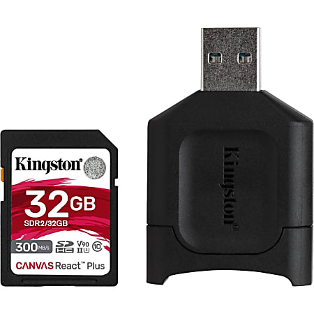 Kingston Canvas React Plus 32 GB Class 10/UHS-II (U3) SDHC - 300 MB/s Read - 260 MB/s Write