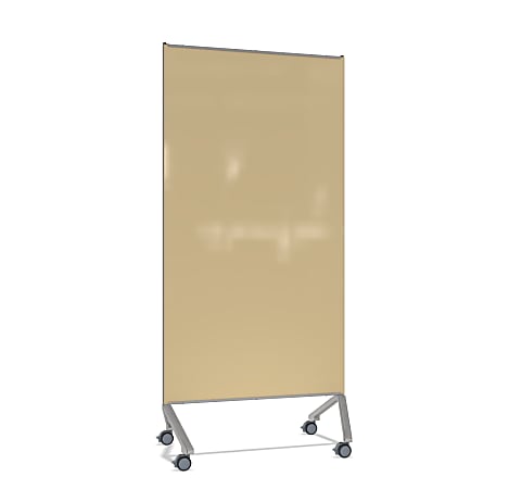 Ghent Pointe Magnetic Mobile Dry-Erase Glassboard, 76-1/2” x 36-3/16”, Beige, Silver Metal Frame