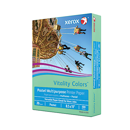 Xerox® Vitality™ Pastel Color Multi-Use Printer & Copy Paper, Green, Letter (8.5" x 11"), 200000 Sheets Per Pallet, 20 Lb, FSC® Certified, 30% Recycled, Case Of 10 Reams