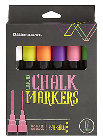 Office Depot® Brand Liquid Chalk Markers, Bullet Point, Assorted Colors, Pack Of 6 Markers