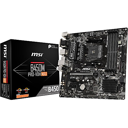 MSI B450M PRO-VDH MAX Desktop Motherboard - AMD B450 Chipset - Socket AM4 - Micro ATX - 64 GB DDR4 SDRAM Maximum RAM - DIMM, UDIMM - 4 x Memory Slots - Gigabit Ethernet - HDMI - 4 x SATA Interfaces