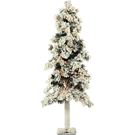 Fraser Hill Farm Artificial Snowy Alpine Trees With Clear Lights, 4'