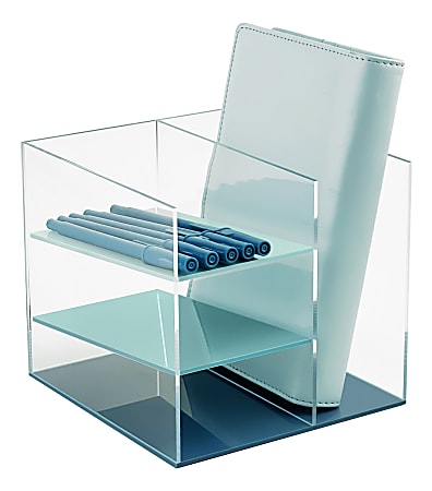 Realspace® Acrylic Slot Desk Organizer, 6"H x 6"W x 5-7/16"D, Clear/Blue