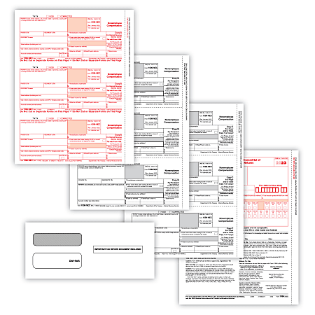 ComplyRight® 1099-NEC Tax Forms, 4-Part, 3-Up, Copies A/B/C, Laser, 8-1/2" x 11", Pack Of 100 Forms And Envelopes