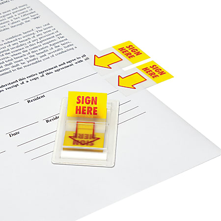 Redi-Tag Pop-Up Page Flags, 1" x 1 11/16", "Sign Here", Red/Yellow, Pack Of 100 Flags