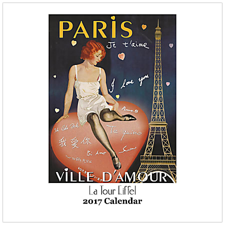 Retrospect Monthly Square Wall Calendar, 12 1/4" x 12", La Tour Eiffel, January to December 2017