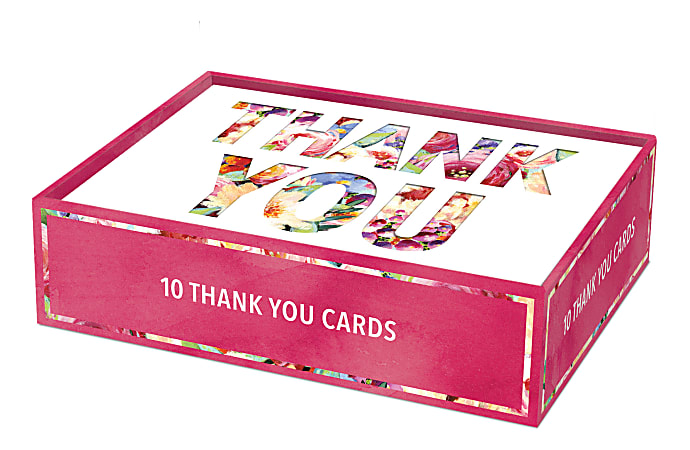 Punch Studio Etched Thank You Note Cards With Envelopes, 3-1/2" x 5", Floral, Blank Inside, Pack Of 10 Cards