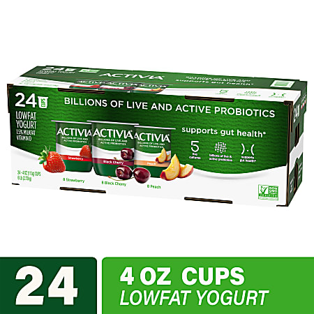 Activia Probiotic Low Fat Yogurt Variety Pack 4 Oz Pack Of 24 Cups