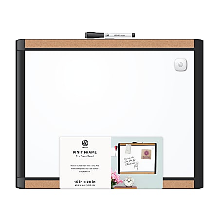U Brands® PINIT Magnetic Dry-Erase Board, Steel, 16” x 20”, White, Black Plastic Frame