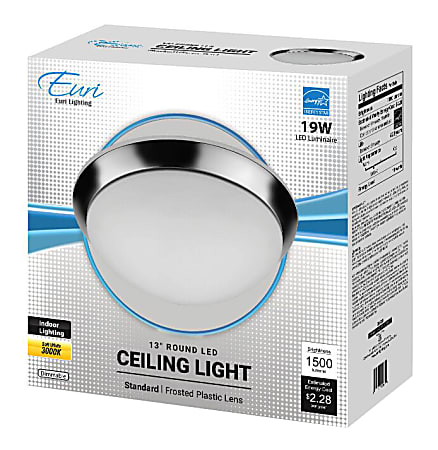 Euri Indoor Round LED Ceiling Light Fixture, 13", Dimmable, 3000K, 19 Watts, 1,500 Lumens, Chrome/Frosted Plastic
