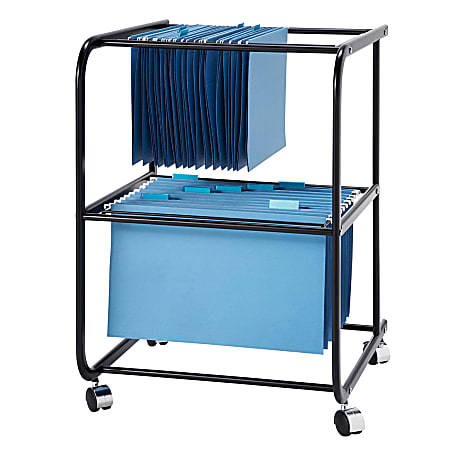 2-Tier Mobile File Cart, 28"H x 20"W x 17 3/4"D, Black