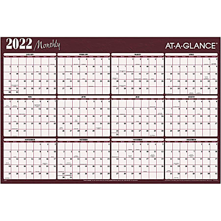 AT-A-GLANCE® Reversible Erasable Yearly Wall Calendar, 48" x 32", Red/Blue, January To December 2022, A152