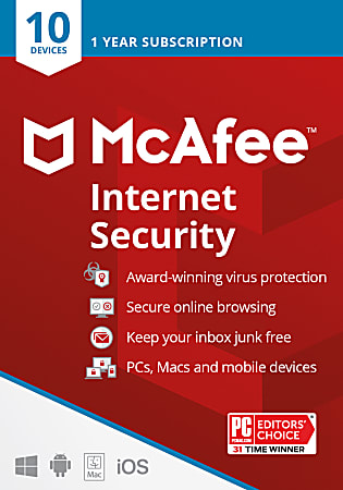 McAfee Internet Security, 10 Devices, Antivirus Software, 1 Yr – Product Key