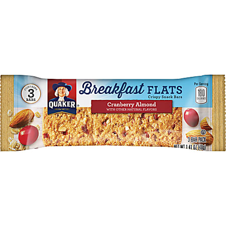Quaker Oats Foods Breakfast Flats Crispy Snack Bars - Individually Wrapped, No Artificial Flavor, No Artificial Color - Cranberry Almond - 7 oz - 9 / Box
