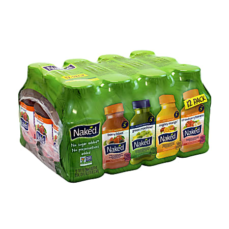 NAKED Juice Fruit Smoothies, 10 Oz, Assorted Flavors, Pack Of 12 Bottles