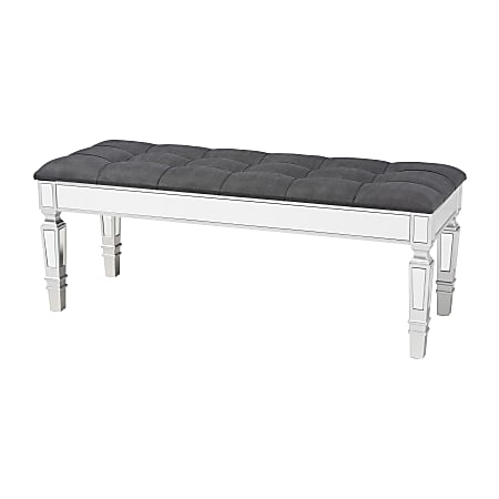 Baxton Studio Hedia Contemporary Glam Accent Bench, 18-1/2”H x 47-1/4”W x 17-3/4”D, Luxe Gray/Silver