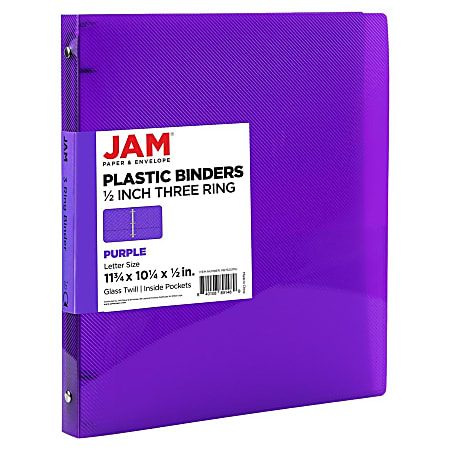 JAM PAPER 3 Ring Plastic Binder, 0.5 inch, Purple, Sold Individually