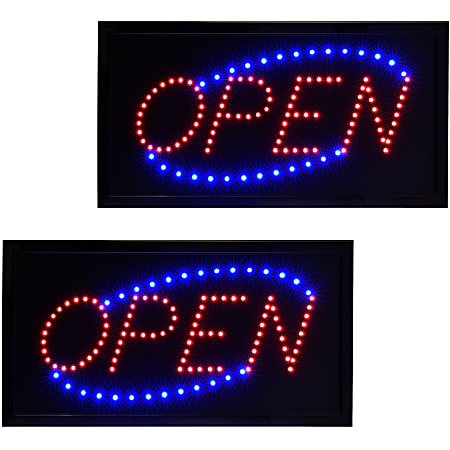 Alpine LED Rectangular Signs, 10” x 19” x 1”, Open, Pack Of 2 Signs