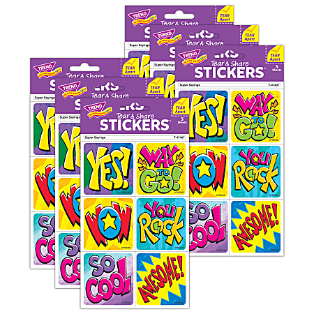 Trend Tear & Share Stickers, Super Sayings, 30 Stickers Per Pack, Set Of 6 Packs