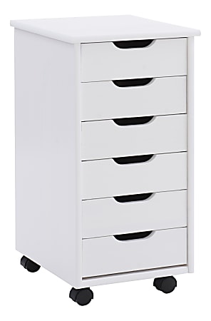 LinonCasimer 6-Drawer Rolling Home Office Storage Cart, White