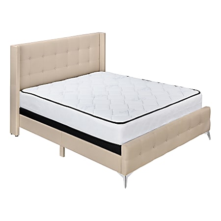 Monarch Specialties Avis Queen Bed, 88"H x 66"W x 66"D, Beige/Chrome