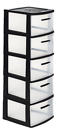 Inval Eclypse 5-Drawer Storage Cabinets, 39”H x 13”W x 15”D, Black/Clear,  Pack Of 2 Cabinets