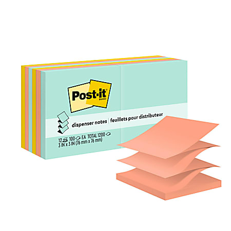 Post-it® Pop Up Notes, 12 Pads, 3 in x 3 in, Clean Removal, School Supplies and Office Products, Sticky Notes  - R33012AP