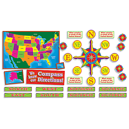Scholastic U.S. Map And Compass Directions Bulletin Board Aid