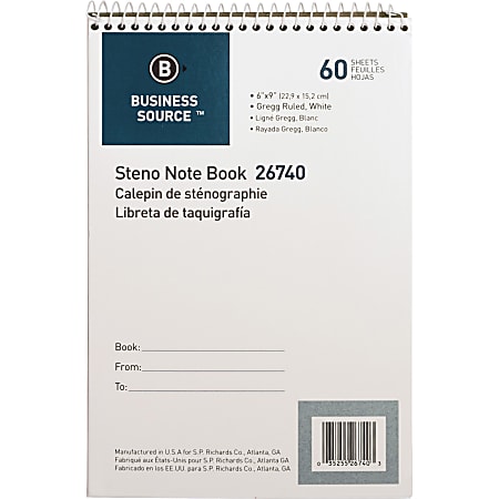Business Source Steno Notebook - 60 Sheets - Wire Bound - Gregg Ruled Margin - 15 lb Basis Weight - 6 Business Source Steno Notebook - 60 Sheets - Wire Bound - Gregg Ruled Margin - 15 lb Basis Weight - 6