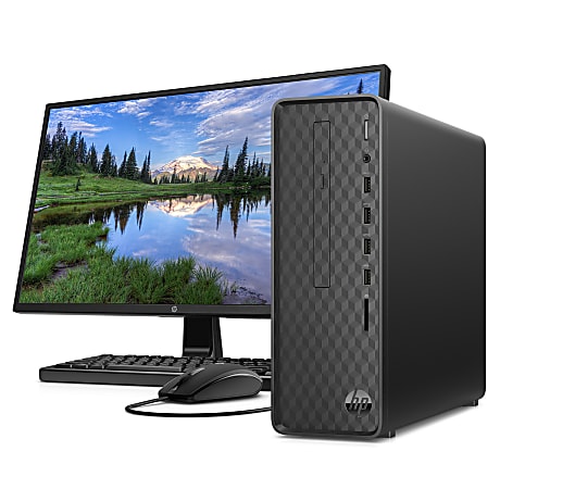 HP Slim S01-aF0026b Desktop PC Bundle, 23.8" Screen, AMD Ryzen 3, 8GB Memory, 256GB Solid State Drive, Windows® 11, 1K0H7AA#ABA