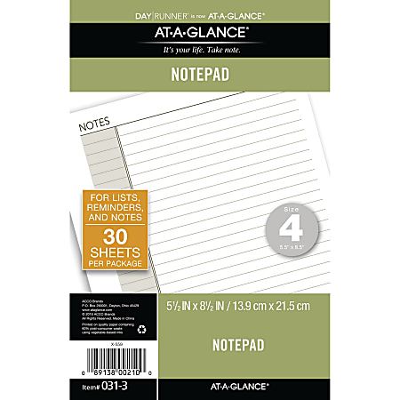 AT-A-GLANCE® Day Runner® Notepad, Topbound, 5-1/2" x 8-1/2", Undated