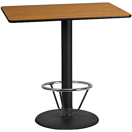 Flash Furniture Laminate Rectangular Table Top With Round Bar-Height Table Base And Foot Ring, 43-1/8"H x 30"W x 48"D, Natural/Black