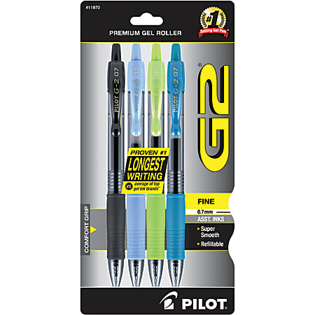 Pilot G2 Gel Pens Fine Point 0.7 mm Clear Barrels Assorted Ink Pack Of 4  Pens - Office Depot