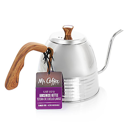 Mr. Coffee Gooseneck Stainless Steel Kettle 1.3 Qt Silver - Office