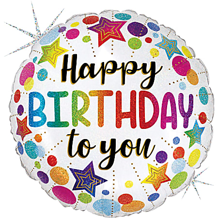 Amscan Birthday Foil Balloon, Circle, 18", Stars And Dots Holographic