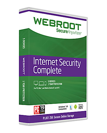Webroot&reg; SecureAnywhere&trade; Complete With Antivirus, For 5 PC/Mac&reg; Devices, 1-Year Subscription, Disc