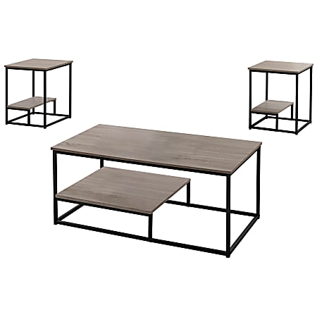Monarch Specialties Coffee Table With Two 18"W Square End Tables, Dark Taupe/Black