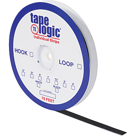 Tape Logic® Sticky Back Hook Strips, 4" x 75', Black, Pack of 1