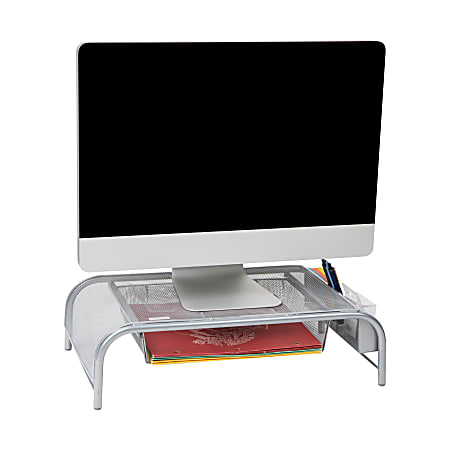 Mind Reader Metal Mesh Monitor Stand, 5-1/2"H x 11-1/2"W x 20"D, Silver