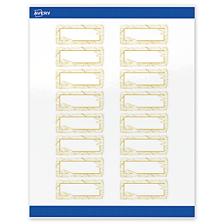 Avery® Printable Labels With Sure Feed® Technology, S00-EVV, Rectangle, 1" x 2-5/8", Glossy White With Preprinted Gold Leaf Pattern, Pack Of 160
