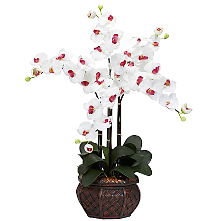 Nearly Natural 31"H Silk Phalaenopsis Arrangement With Decorative Pot, White