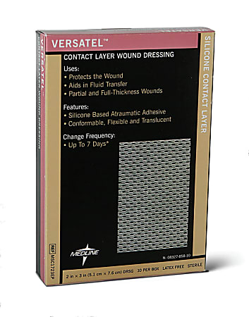Medline Versatel Contact Layer Dressings, 4" x 7", Translucent, 10 Dressings Per Box, Case Of 5 Boxes