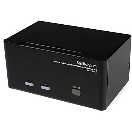 StarTech.com 2 Port Triple Monitor DVI USB KVM Switch with Audio & USB 2.0 Hub - 2 Port - Rack-mountable