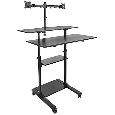 Mount-It! MI-7972 Mobile Standing Desk Workstation, With Dual-Monitor Mount, 72-1/4"H x 39-1/2"W x 26"D, Black