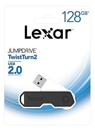 Lexar® JumpDrive® TwistTurn2 USB 2.0 Flash Drive, 128GB, Black, LJDTT2-128ABNABK